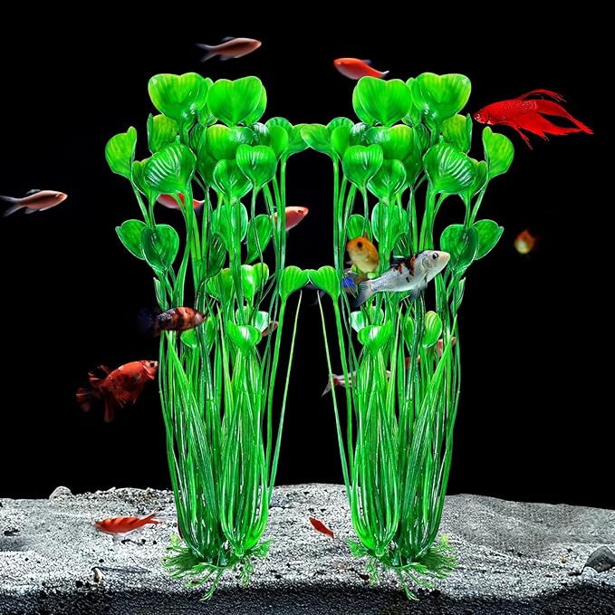 AQUANEAT Artificial Aquarium Plants, Fish Tank Plants Plastic, Aquarium Decor Large, 15.5 inch Green Fish Tank Decorations, 2pcs Aquaneat