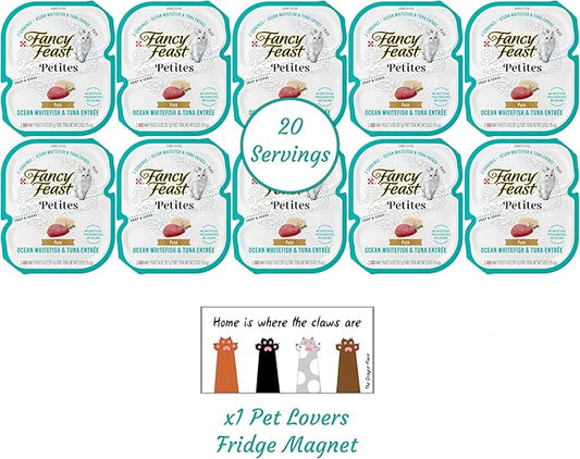 Fancy Feast Gourmet Grain-Free Meals Wet Cat Food Pate and Gravy Petites 10 Twin Pack Trays, 20 Servings (Ocean Whitefish & Tuna Pate) - PAWPICO