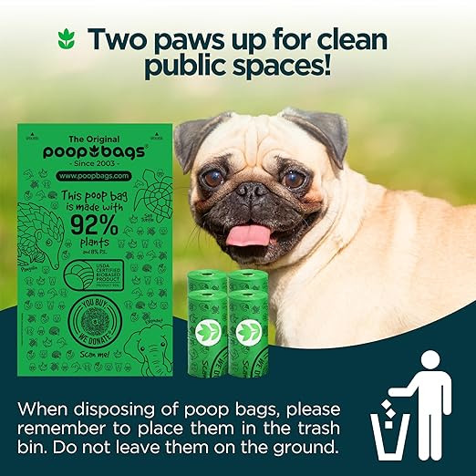The Original Poop Bags® USDA Certified 92% Plant-Based Dog Waste Bags, 4 Rolls (15 Pet Waste Bags per Roll) - Supports "You Buy, We Donate" Initiative - Dog Poop Bags Refills, Unscented, Leak-Proof - PAWPICO