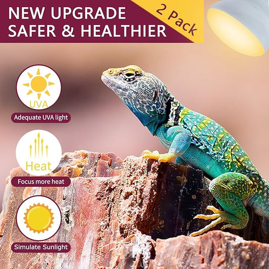 150W Reptile Heat Lamp Bulb 2 Pack,Basking Spot Lamp Bulb for Reptiles & Amphibians,Reptile Daylight Heat Bulb for Bearded Dragon, Lizard, Turtle REPTIHOME