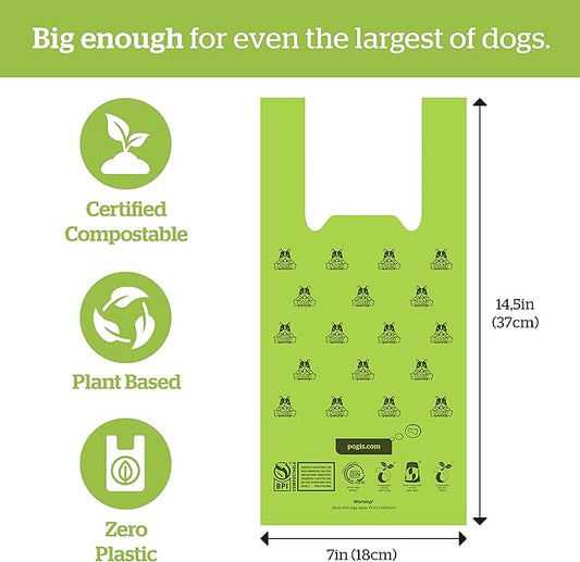 Pogi's Compostable Dog Poop Bags with Handles - 120 Doggie Poop Bags with Easy-Tie Handles - Leak-Proof Dog Waste Bags, Plant-Based, ASTM D6400, EN 13432 Certified Extra Large Poop Bags for Dogs - PAWPICO