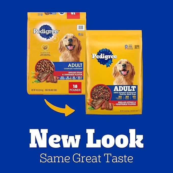 Pedigree Complete Nutrition Adult Dry Dog Food, Grilled Steak & Vegetable Flavor, 18 lb. Bag - PAWPICO