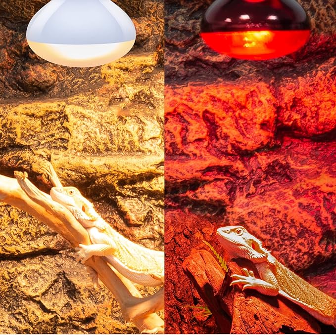 REPTI ZOO 100W Reptile Heat Lamp Bulbs Combo, Upgraded 2 Pack Day & Night Basking Spot Light, UVA Daylight Heating Lamp & Infrared Heat Lamp for Reptiles & Amphibians REPTIZOO