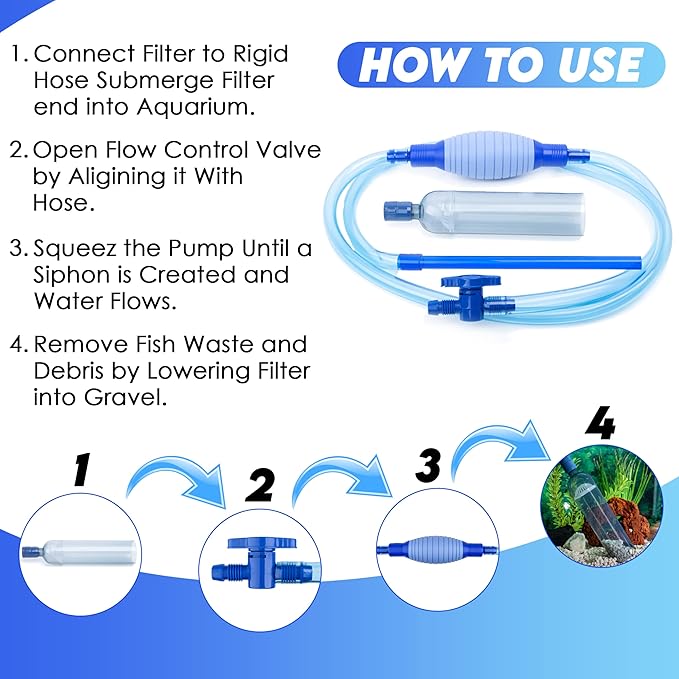 Gravel Vacuum for Aquarium - Fish Tank Gravel Vacuum Cleaner- Aquarium Siphon - 8 FT Long with Minnow Net LLProducts
