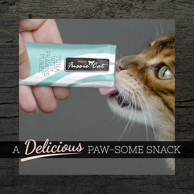 Fussie Cat Tuna with Prawns Puree, lickable cat Treats, 0.5oz Pouch Pack of 4 - PAWPICO