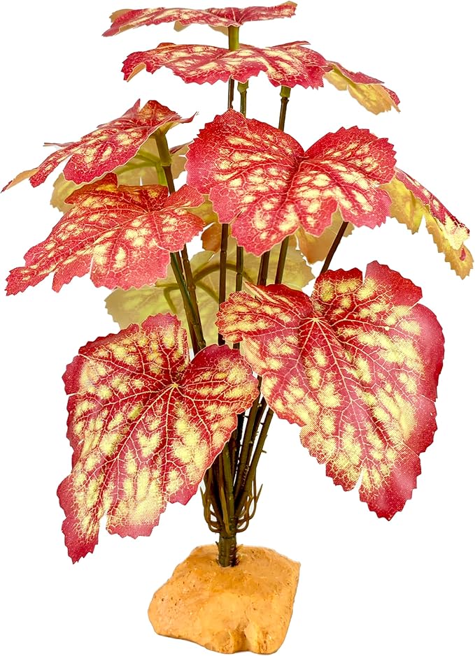 Woyrise Reptile Artificial Plants for Terrarium Decor, Amphibian Habitat Decorations Bearded Dragon Tank Accessories fit Crested Gecko Leopard Lizard Chameleon Snake Frog - Fake Pink Heuchera Woyrise