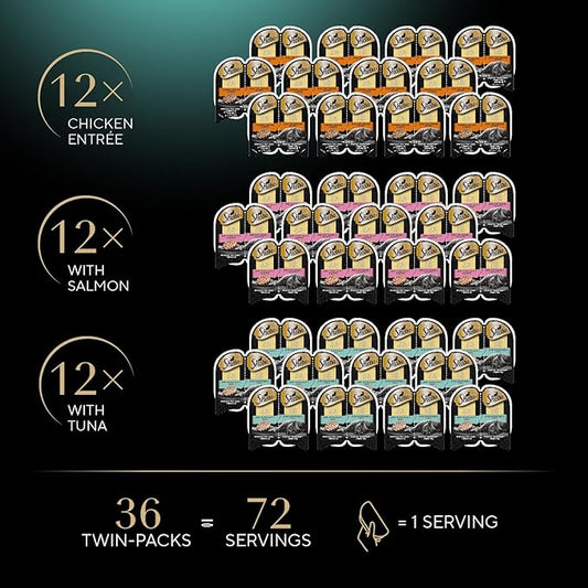 Sheba Perfect Portions Wet Cat Food Cuts in Gravy Variety Pack, Roasted Chicken, With Sustainable Salmon, and With Sustainable Salmon, 2.6 oz., Twin-Pack Trays (18 Count, 36 Servings) (Pack of 2) - PAWPICO