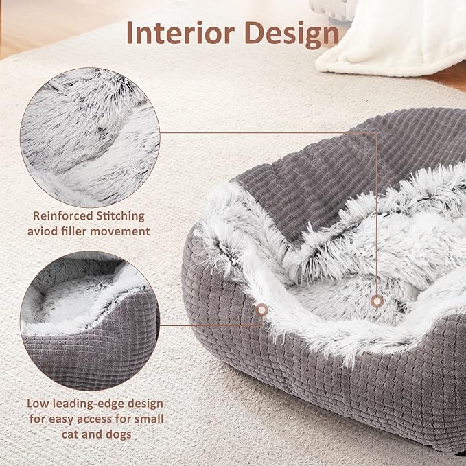 MIXJOY Dog Beds for Small Dogs, Rectangle Cave Hooded Blanket Puppy Bed, Luxury Orthopedic Cat Beds for Indoor Cats, Warmth and Machine Washable (20 inches, Grey) - PAWPICO