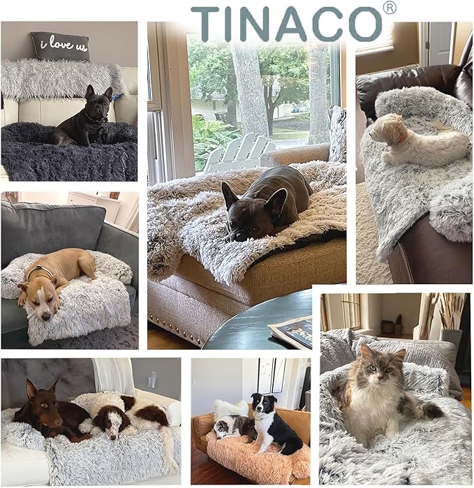 Tinaco Luxurious Calming Dogs/Cats Bed Mats, Washable Removable Couch Cover, Plush Long Fur Mat for Pets, Waterproof Lining, Perfect for Small, Medium and Large Dogs and Cats (Dark Gray, XL) - PAWPICO