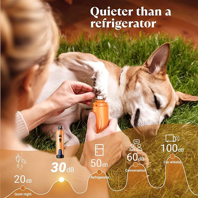 YABIFE Dog Nail Grinder, Dog Nail Trimmers and Clippers Kit, Super Quiet, Rechargeable, for Small Large Dogs Cats Toenail Claw Grooming,3 Speeds, 1 Extra Grinding Wheel - PAWPICO