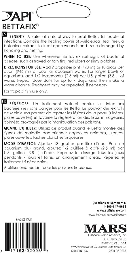 API BETTAFIX Antibacterial & Antifungal Betta Fish Infection and Fungus Remedy 1.7-Ounce Bottle API