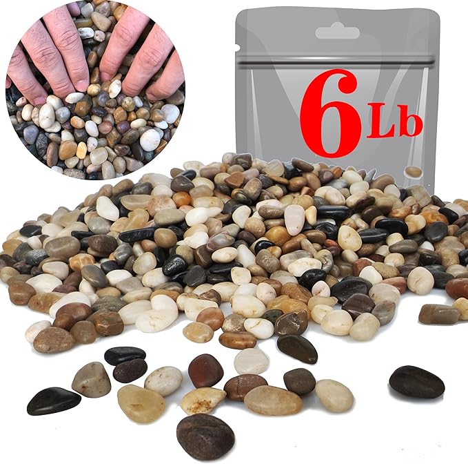 Voulosimi River Rock Stones, Natural Decorative Polished Mixed Pebbles Gravel,Outdoor Decorative Stones for Plant Aquariums, Landscaping, Vase Fillers (6 LB, Mixed Colors) Voulosimi