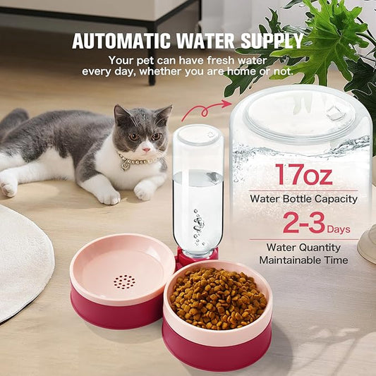 Cat Food Bowl, Cat Bowls Whisker Friendly with Water Dispenser for Cats and Small Dogs - PAWPICO