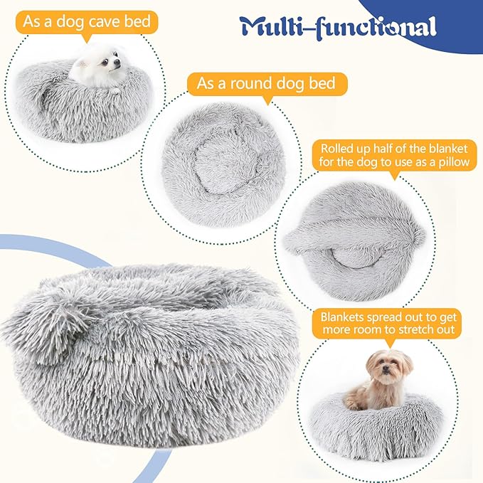 ShinHye Small Dog Bed Cat Bed Dog Bed with Blanket Plush Fluffy Hooded Dog Bed, Small Dog beds with Cover Cozy for Indoor Cats, Blanket Dog Beds Calm Anti-nxiety Dog Bed Washable - PAWPICO