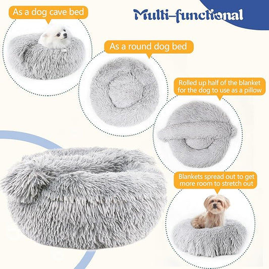 ShinHye Small Dog Bed Cat Bed Dog Bed with Blanket Plush Fluffy Hooded Dog Bed, Small Dog beds with Cover Cozy for Indoor Cats, Blanket Dog Beds Calm Anti-nxiety Dog Bed Washable - PAWPICO