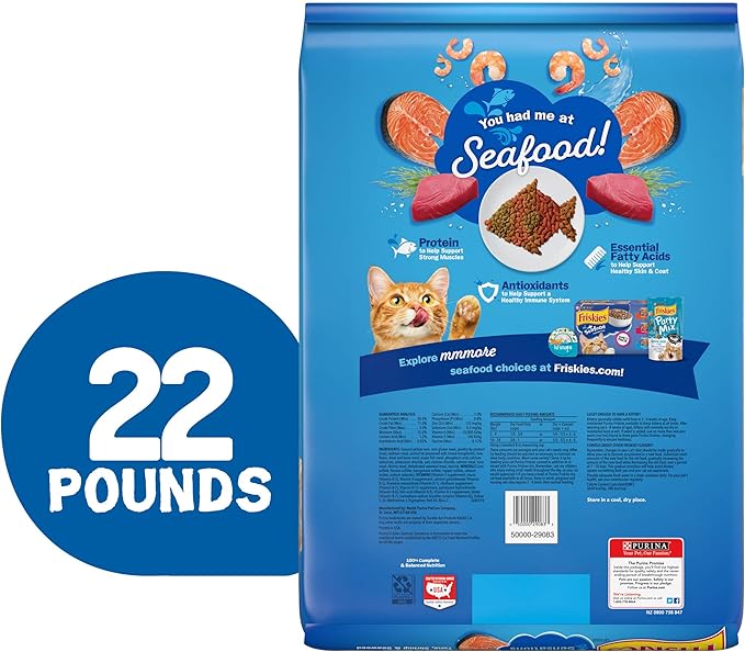 Purina Friskies Dry Cat Food, Seafood Sensations - 22 lb. Bag - PAWPICO