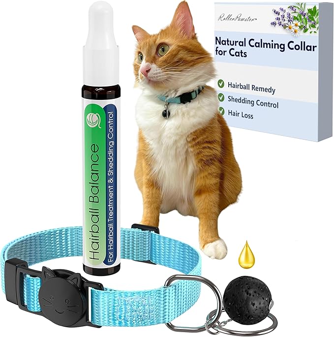 Anti Shedding for Cats, Natural Cat Shedding Prevention, Hair Balls Control for Cats, Breakaway, Vet-Approved Pet-Safe with Essential Oils (Rosemary) ROLLERPAWSTER