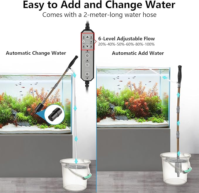 Aquarium Gravel Cleaner with External Controller 25W 550GPH Electric Fish Tank Vacuum Gravel Cleaner for Change Water(Adjustable Flow) Wash Sand (Sand/Gravel Mode) Water Filter Circulation fishkeeper