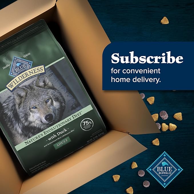 Blue Buffalo Wilderness Natural High-Protein Dry Food for Adult Dogs, with Wholesome Grains, Duck, 13-lb bag. - PAWPICO