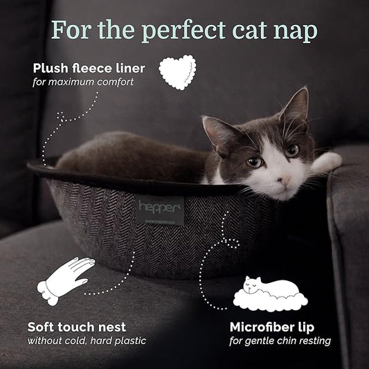 Hepper Cat Nest - Washable Cat Bed with Removable Fluffy Fleece Liner - Cozy Comfy Calming Cat Bed Round Shape - Cat Warming Bed - Donut Cat Bed Desk Ready - Small Cat Bed for Indoor Cats - PAWPICO