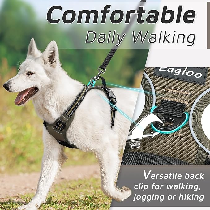 Eagloo Dog Harness Large Breed, No Pull Service Vest with Reflective Strips and Control Handle, Adjustable and Comfortable for Easy Walking, No Choke Pet Harness with 2 Metal Rings, Brown, XL GoExplorewithEagloo