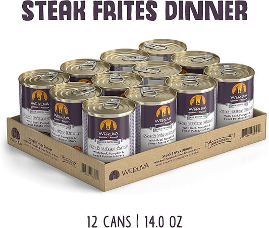Weruva Classic Dog Food, Steak Frites with Beef, Pumpkin & Sweet Potato in Gravy, 14oz Can (Pack of 12) - PAWPICO