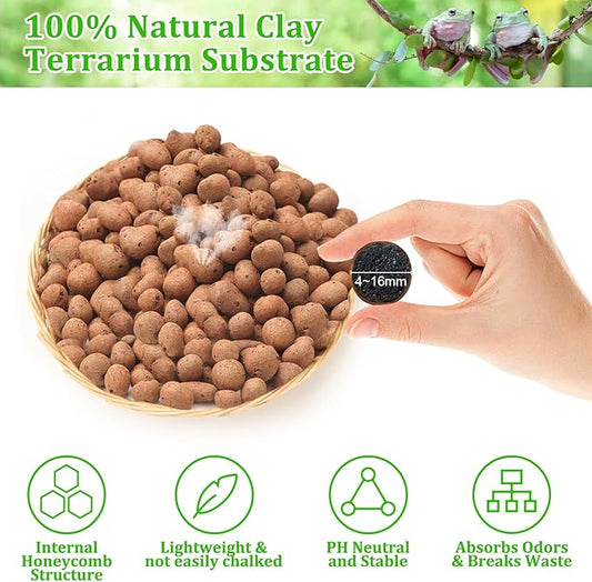 Riare 10LBS Expanded Clay Balls Terrarium Substrate for Reptiles - 100% Organic Lightweight Clay Pebbles Substrate Frogs False Bottom Substrate, Bioactive Terrarium Substrate for Drainage and Moisture Riare