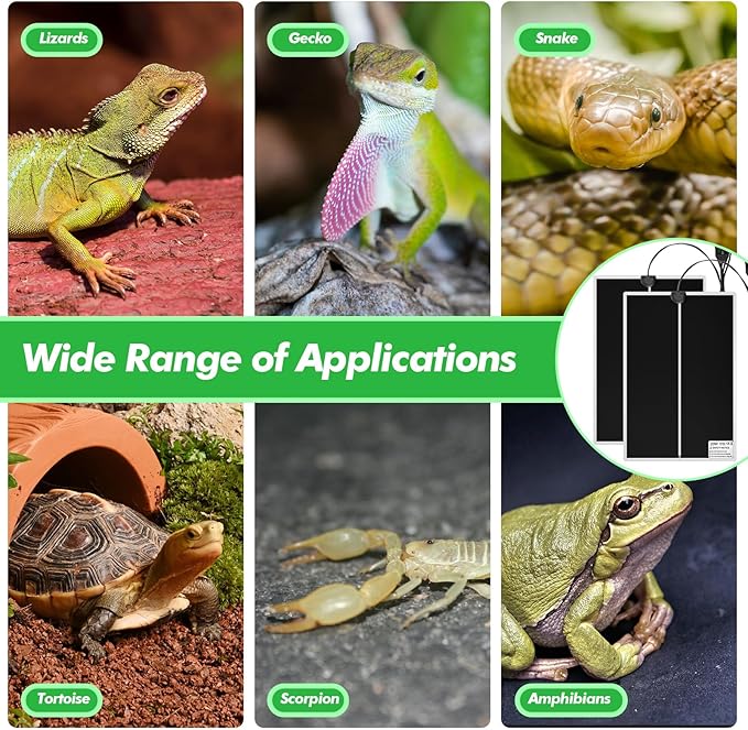 ROCEEI 3 Pcs Reptile Heat Mat 11x16.5 Inch 20W Reptile Heating Pad with Temperature Control Removable Terrarium Heat Mat Under Tank Heat Pad for Reptiles Gecko Turtle Tortoise Snake Lizard ROCEEI