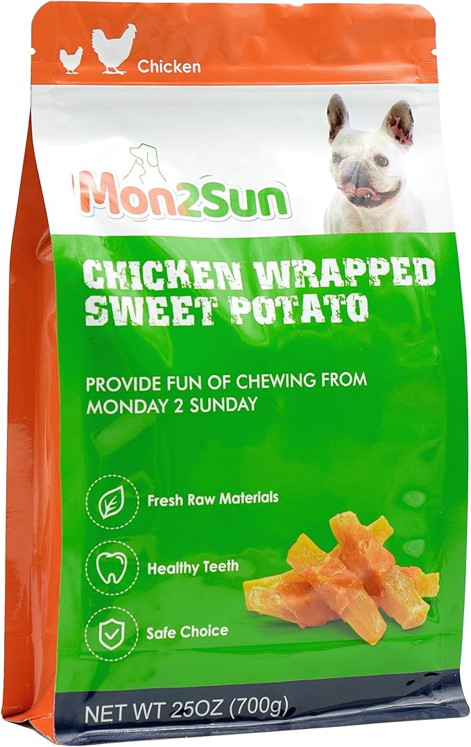 MON2SUN Dog Treats Rawhide Free Chicken Wrapped Sweet Potato Dog Snacks, Gluten & Grain Free Dog Treats for Puppy and Small Dogs, (Chicken, 1.56 Pound-Pack of 1) - PAWPICO