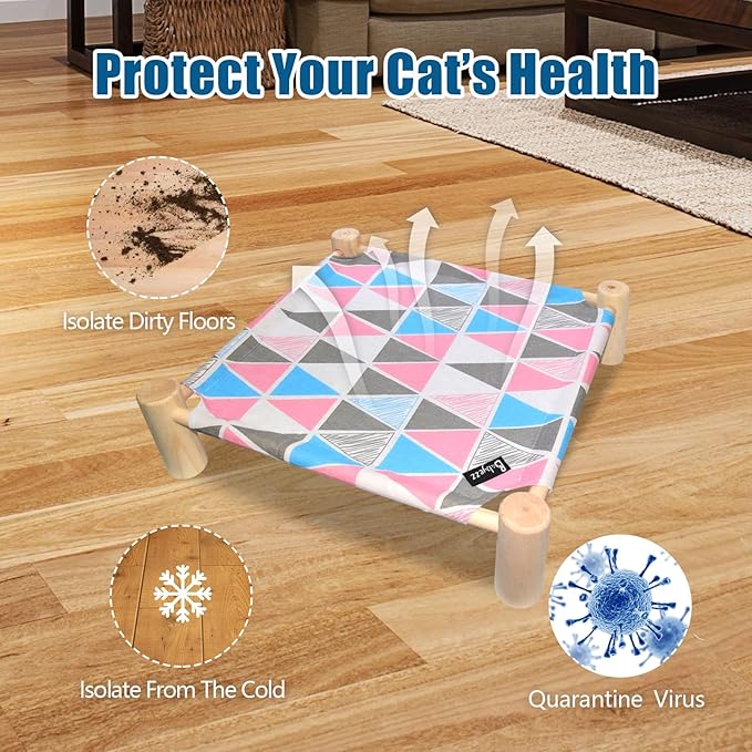Cat/Dog Bed,Wooden Pet Hammock Bed,Elevated Breathable Dog Bed, Detachable Portable Indoor/Outdoor Cat Beds&Furniture,Suitable for Kitty,Puppy,Bunny and Small Animal(Color Triangle) - PAWPICO
