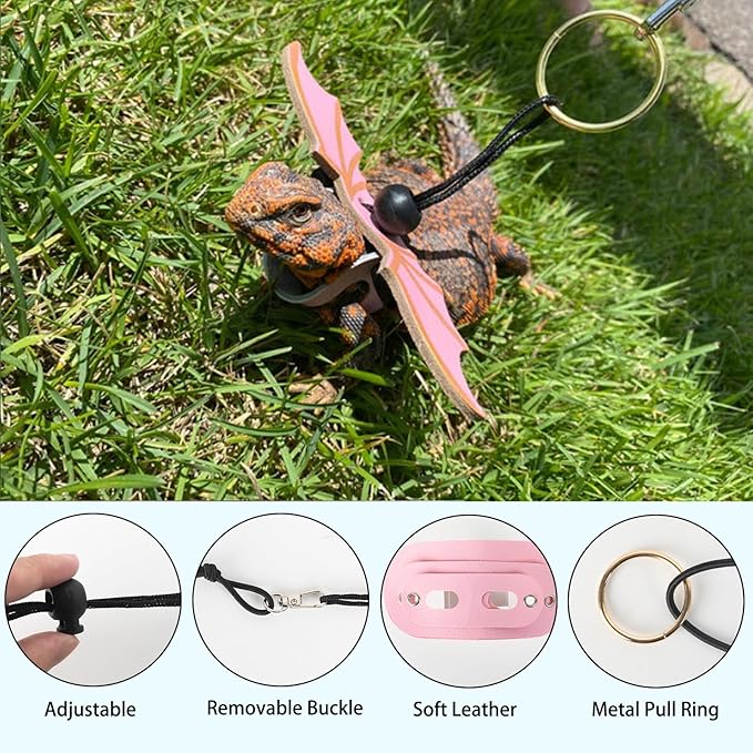 Bearded Dragon Carrier and Leash Harness with Wings, Small Animal Sling Carrier and Reptile Carrier, Lizard Adjustable Harness and Sling Bag for Outdoor Travel Walking Rest Esmorah