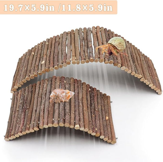 Hermit Crab Climbing Toys, Wooden Hermit Crab Hideout, Reptile Tank Habitat Decor, Bendable Ladder Bridge Tunnel Toys for Lizard Chameleon Hamster Rats Chinchilla Guinea Pig Rabbit Bearded Dragon Dnoifne