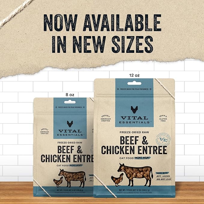 Vital Essentials Freeze Dried Raw Cat Food, Beef & Chicken Mini Nibs Entree, 12 oz VitalEssentials