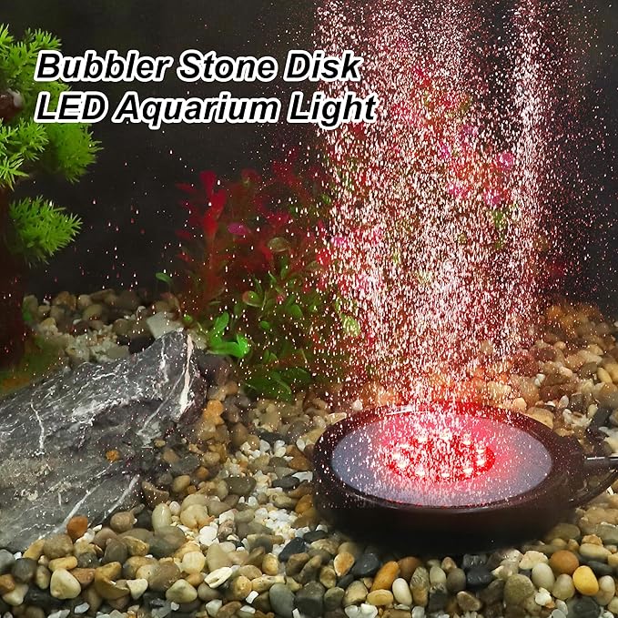 LED Aquarium Air Bubble Light, Underwater Fish Tank Bubblers Stone Disk, 16 Color Fish Tank Light, Aquarium Light for Plants with 11 Lamp Beads, Air Tube and Remote Control, 1 Set CAPASTEC