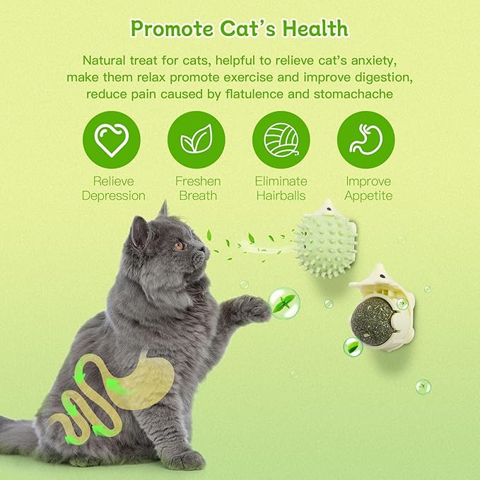 SEVENKA 2 PCS Catnip Toys Self-Grooming Cat Brush with Catnip Ball & Gall Fruit, Kitty Kitten Scratcher Self Groomer Cat Toys for Indoor Cats Lick, Chew Toys Corner Brushes Edible Wall Treats - PAWPICO