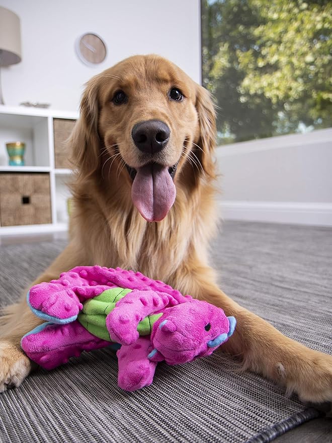 goDog Bubble Plush Dragons Squeaky Dog Toy, Chew Guard Technology - Pink, Large - PAWPICO