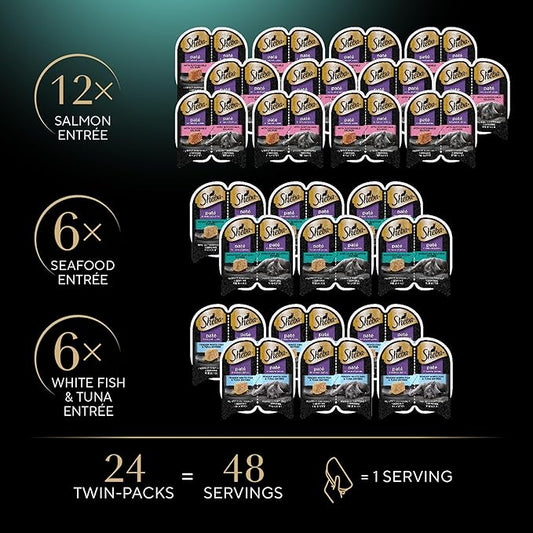 SHEBA Perfect Portions Paté Wet Cat Food Trays (24 Count, 48 Servings), Signature Seafood Entrée, Easy Peel Twin-Pack Trays - PAWPICO