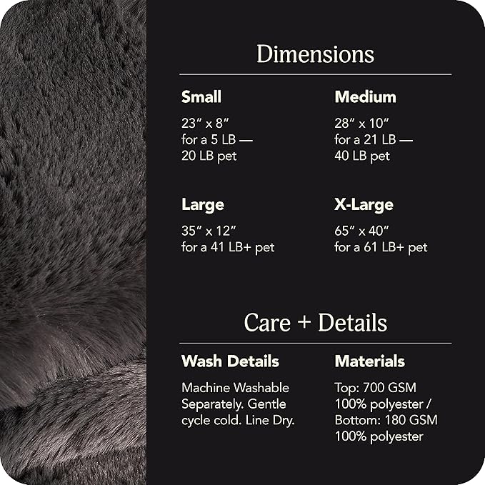 UnHide Floof Pet Bed - Medium (28" x 10") - Extra Soft Dog Bed - Removable Faux Fur Cover - Machine Washable - Helps Ease Pet Anxiety & Provides The Perfect Sleep - Charcoal Charlie - PAWPICO