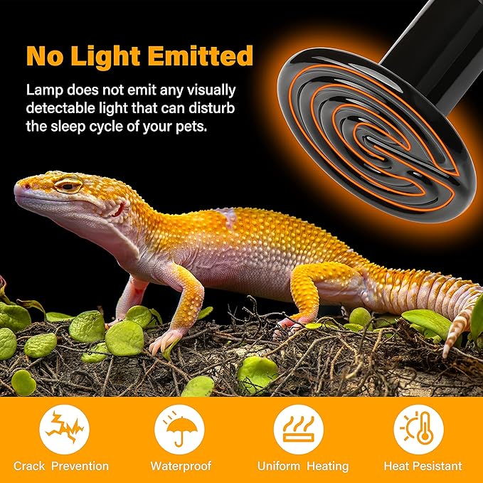 HealSmart Reptile Heat Lamp Bulb Ceramic Heat Emitter 150W No Light Emitting Brooder Coop Heater for Amphibian Pet & Incubating Chicken, Black HealSmart