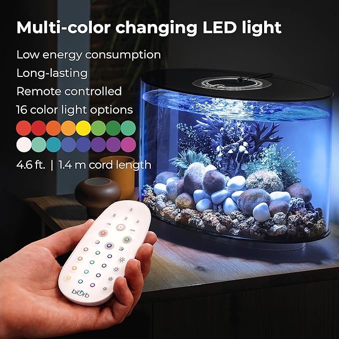 biOrb Loop 15 Acrylic 4-Gallon Aquarium with Multi-Color Remote-Controlled LED Lights Modern Compact Tank for Tabletop or Desktop Display, White-Trimmed Tank biOrb