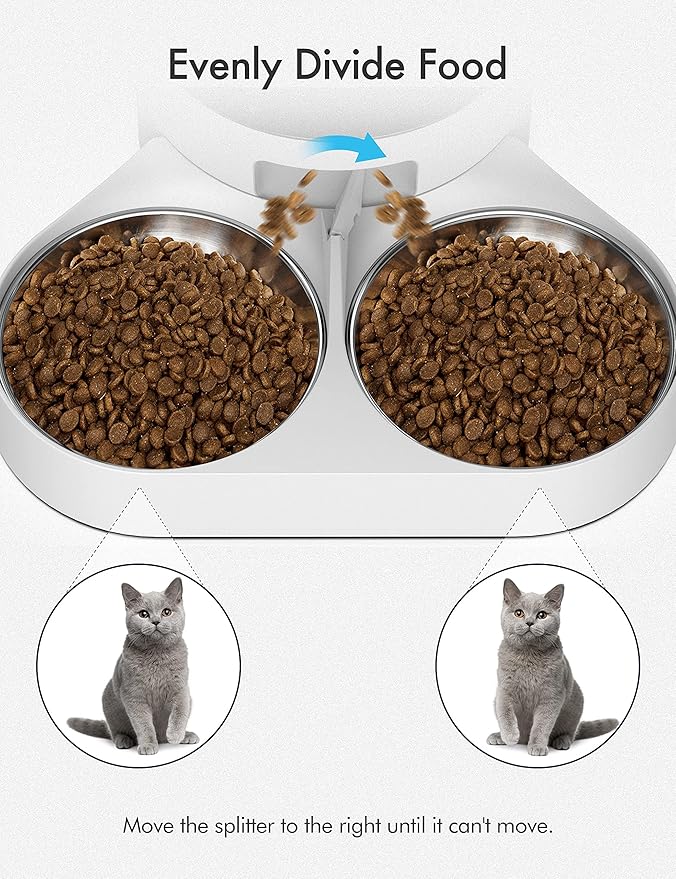 PETLIBRO Pet Food Splitter with Stainless Steel Bowls, Automatic Cat Feeder Bowls for Two Cats or Dogs, Suitable for PETLIBRO Automatic Cat Feeder PLAF005, PLAF006, PLAF103, PLAF203, White - PAWPICO
