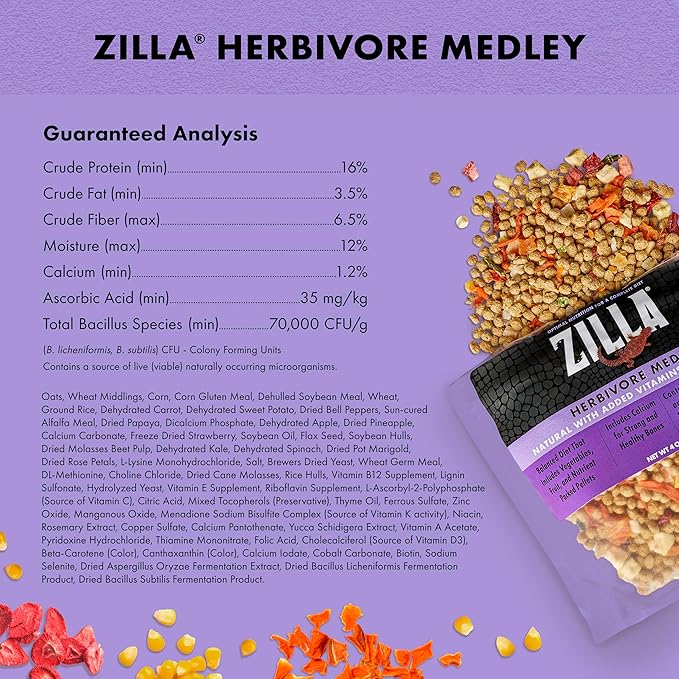 Zilla Pet Reptile Herbivore Food Medley Diet, 4 oz Zilla