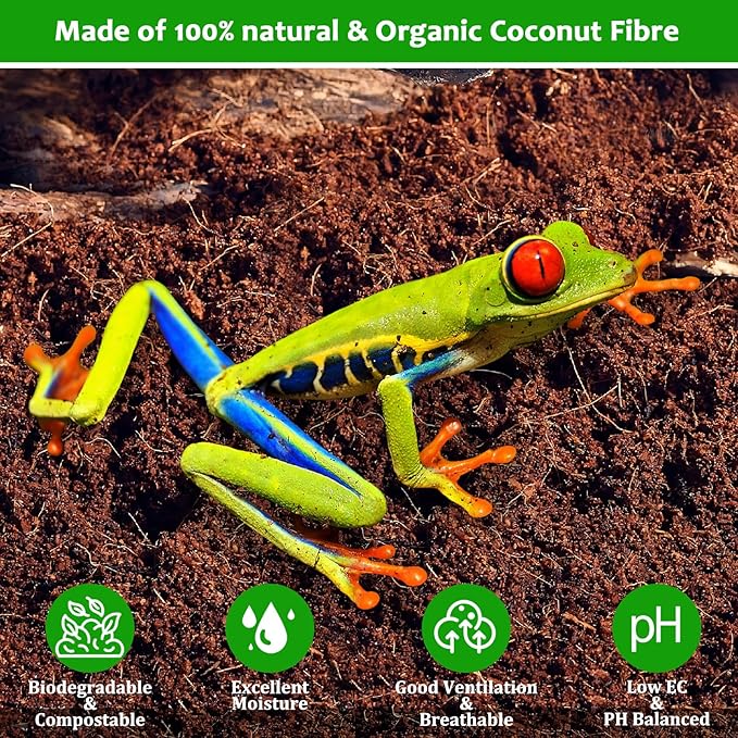 Riare 6 Pack Natural Coconut Fiber Substrate for Reptile- Premium Compressed Coconut Husk Terrarium Bedding for Reptile, Tortoise, Frogs, Snakes Hermit Crabs, Burrowing Animals Riare