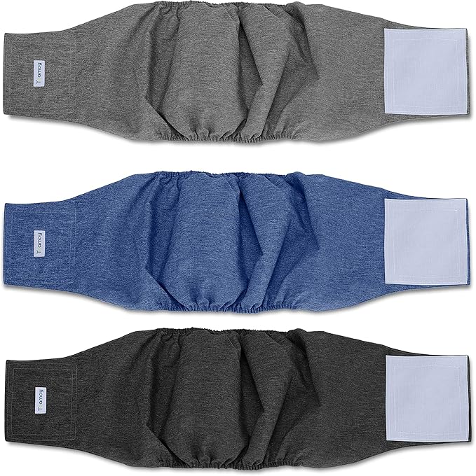Teamoy 3pcs Reusable Wrap Diapers for Male Dogs, Washable Puppy Belly Band (2XL, 29"-34" Waist, Black+ Gray+ Blue) - PAWPICO