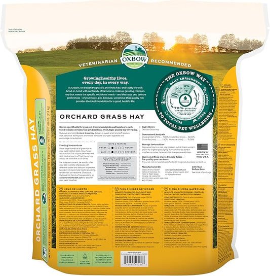 Oxbow Animal Health Orchard Grass Hay - All Natural Grass Hay for Chinchillas, Rabbits, Guinea Pigs, Hamsters, Gerbils & Other Small Pets - Grown in the USA- Fiber Rich- 40 oz. OxbowAnimalHealth