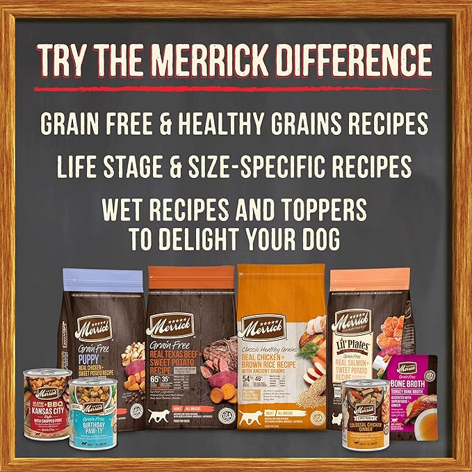 Merrick Grain Free Bone Broth, Premium Human Grade And Gluten Free Dog And Cat Food Topper Pouches, Chicken - 16 oz. Pouch - PAWPICO
