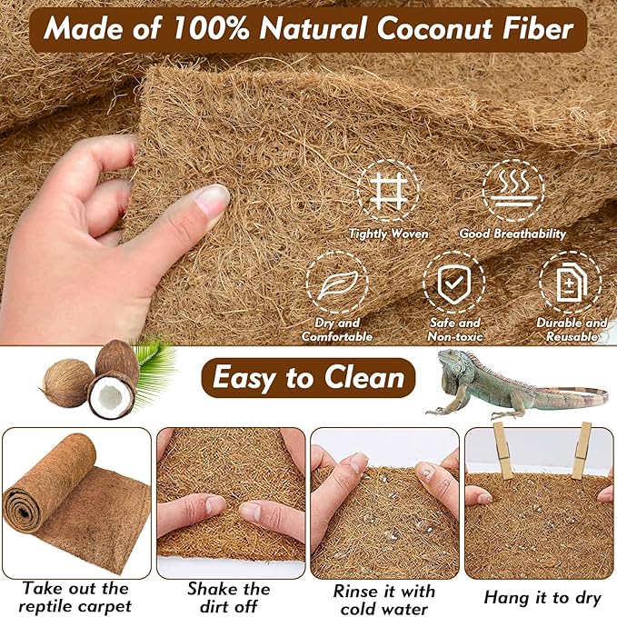 ZeeDix 10 Pieces Coconut Fiber Reptile Substrate Mat, 8 x 8 inches Natural Coco Coir Mat Turtle Bedding Tortoise Carpet Reptile Terrarium Liner for Lizard Snake Turtle Gecko Bearded Dragon ZeeDix