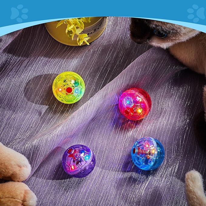 Frienda 4 Pieces Ghost Hunting Cat Ball Motion Light Up Cat Balls LED Motion Activated Cat Ball Motion Light Up Cat Dog Interactive Toys Pet Glowing Mini Running Exercise Ball Toys (Bright Color) - PAWPICO