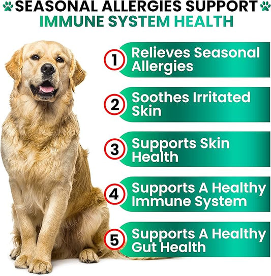 Dog Allergy Relief Chews - Dog Itch Relief - Probiotics, Omega 3 Fish Oil + Colostrum - Itchy Skin Relief - Seasonal Allergies - Anti Itch Support & Hot Spots - Immune Health Supplement - Made in USA GratefulPawz