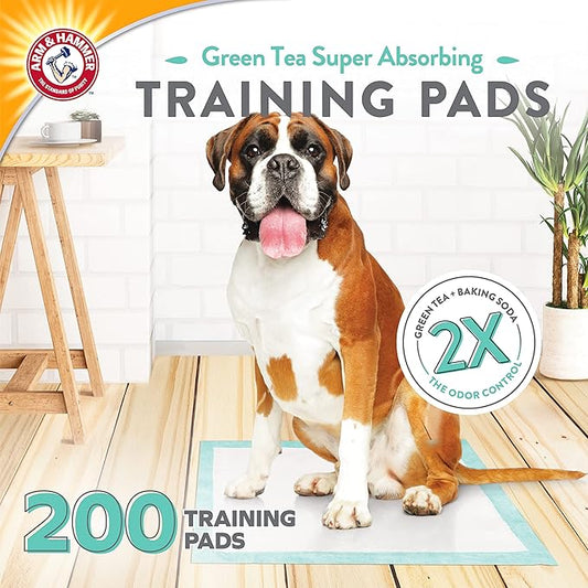 Arm&Hammer Green Tea Pet Training Pads 200Ct Dog Training Pads with Super Absorbing Green Tea and Arm&Hammer Baking Soda for 2X The Odor Control Leakproof & Recycled Training Pads for Dogs,Pack of 1 - PAWPICO